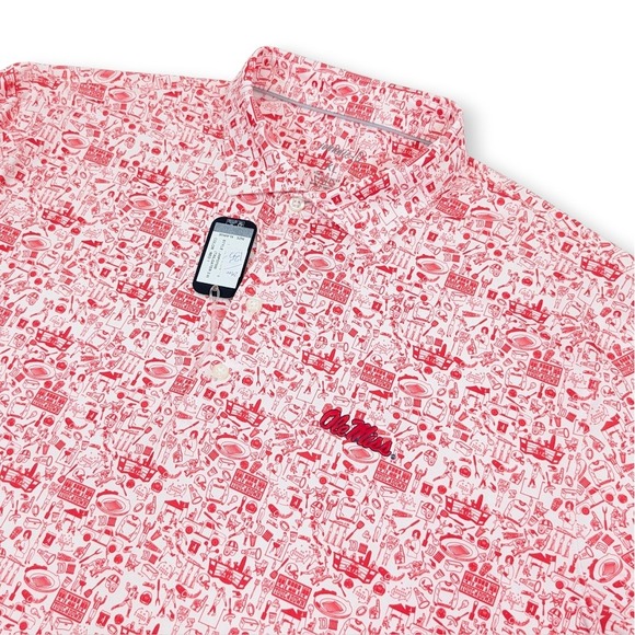 Johnnie O Other - Johnnie O Ole Miss Rebels Tailgater 2.0‎ Polo Men XL Red Football All Over Print